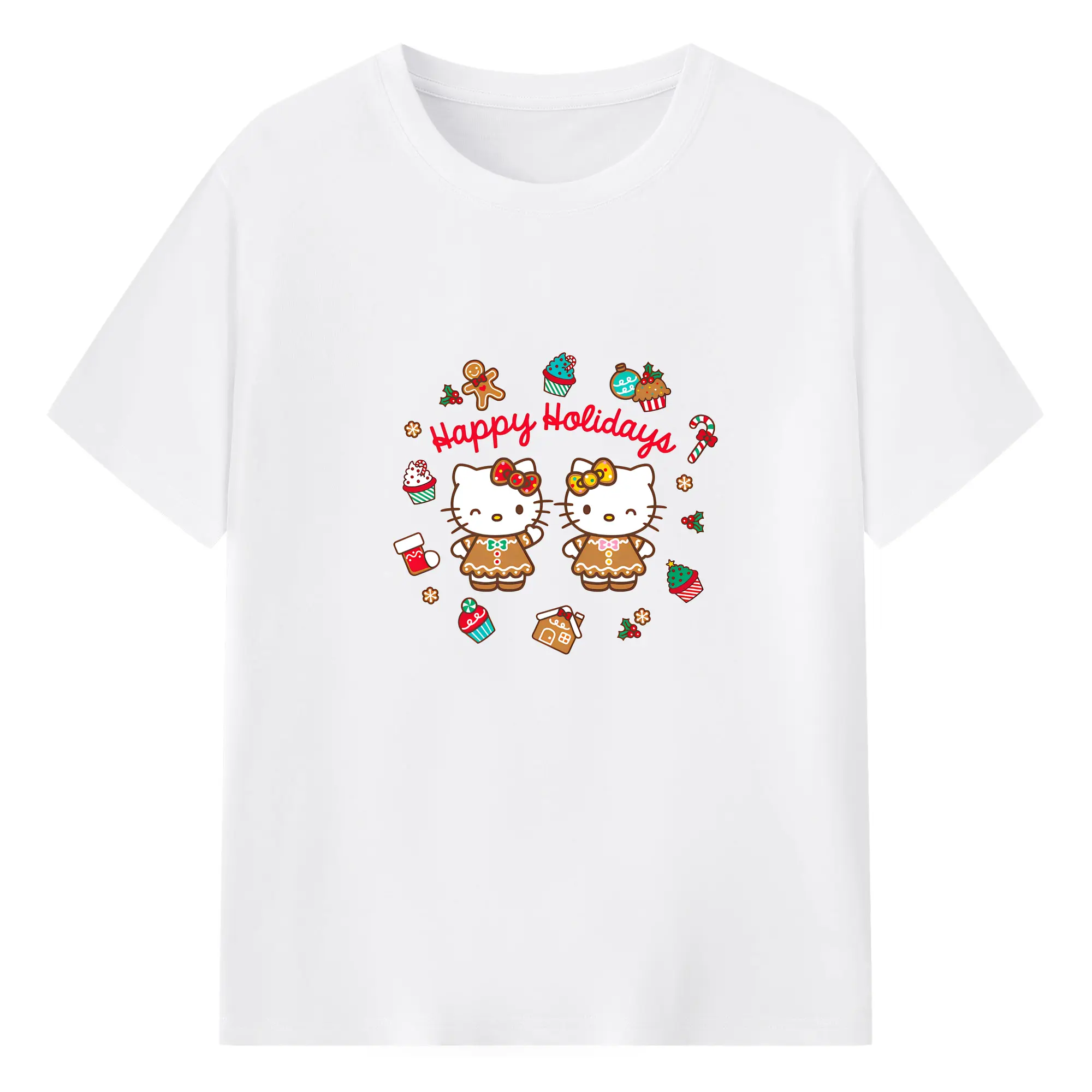 ハローキティ クリスマスギフト🎁 贈り物に喜ばれる冬限定シリーズ - 綿100％ 半袖Tシャツ ・ フロントプリント ・ 快適 通気性 ・ 日常使い 散歩 スポーツ用