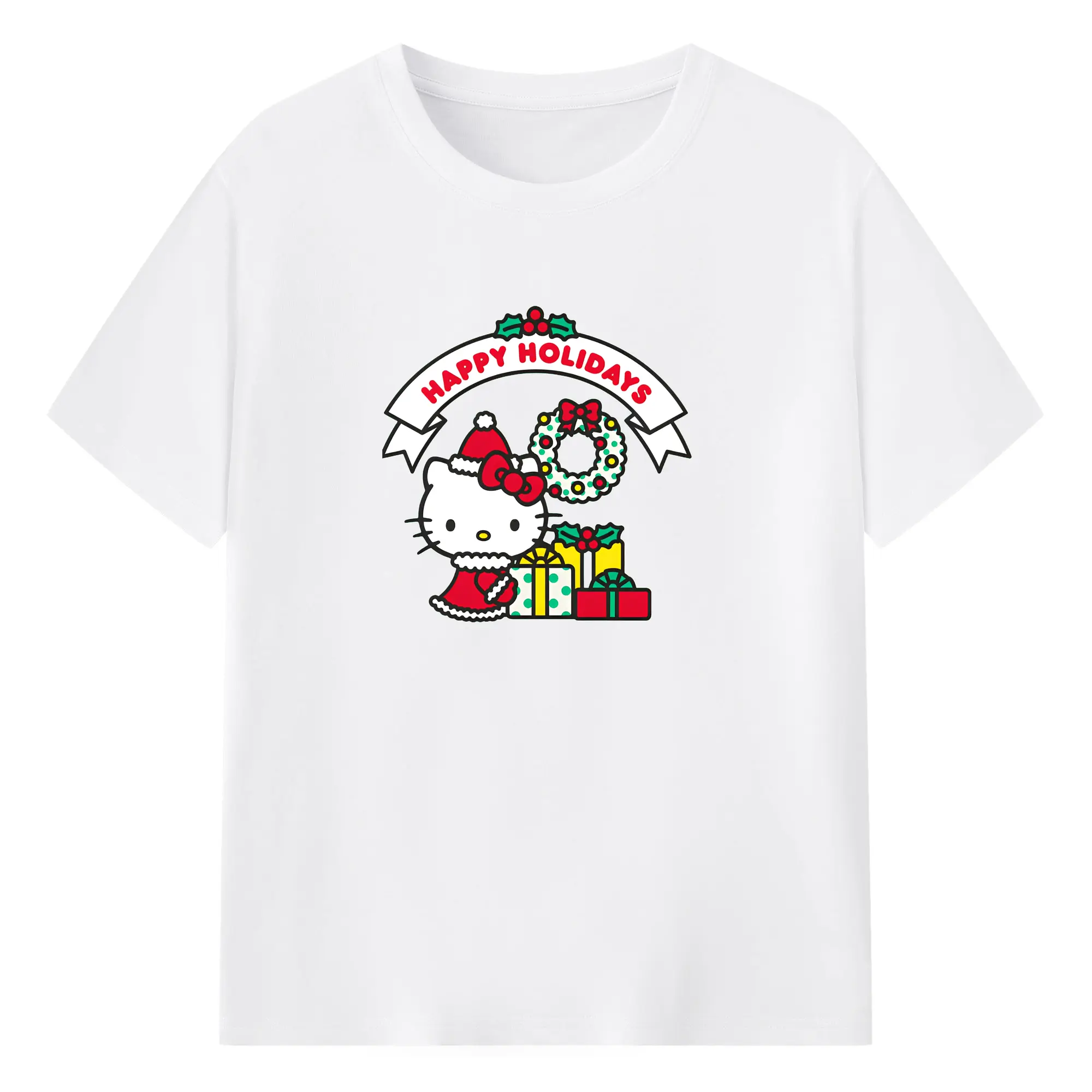 ハローキティ Merry Christmas✨ 冬季限定 - 綿100％ 半袖Tシャツ ・ フロントプリント ・ 快適 通気性 ・ 日常使い 散歩 スポーツ用