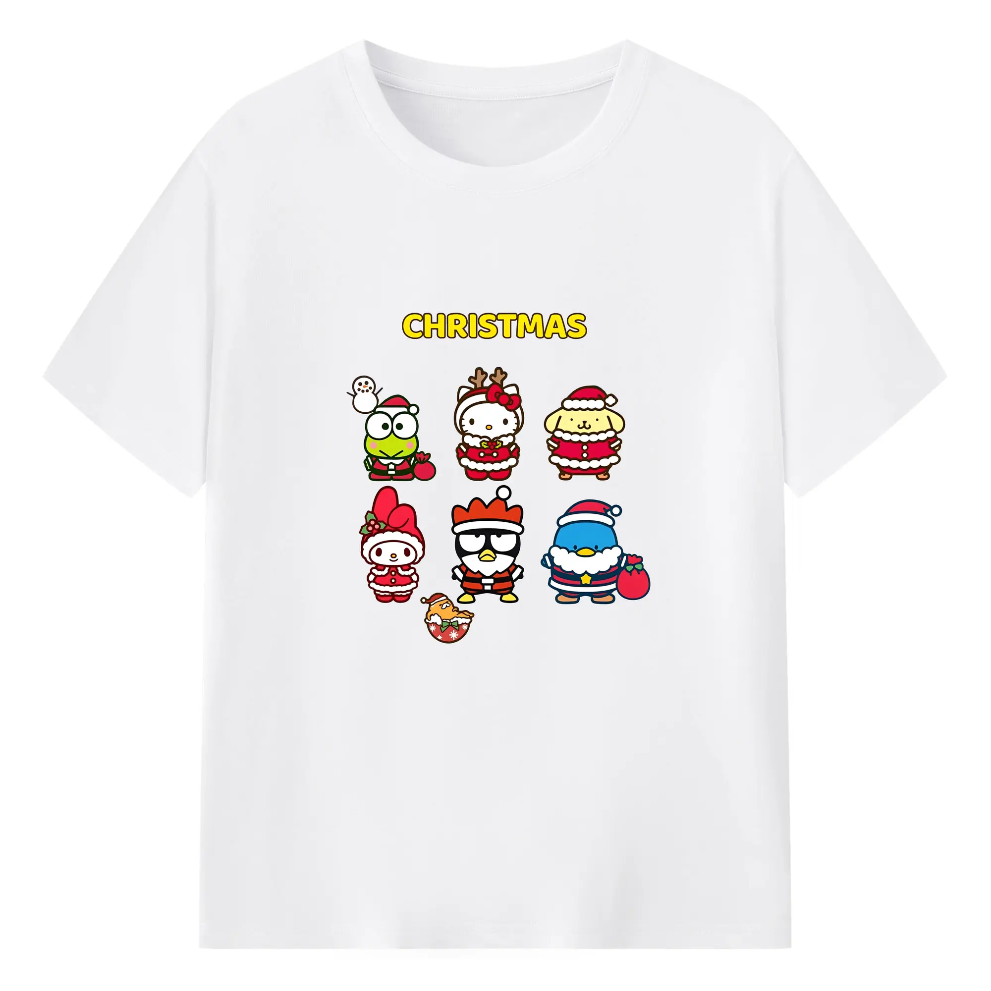 サンリオキャラクターズ Merry Christmas✨ 冬季限定 - 綿100％ 半袖Tシャツ ・ フロントプリント ・ 快適 通気性 ・ 日常使い 散歩 スポーツ用