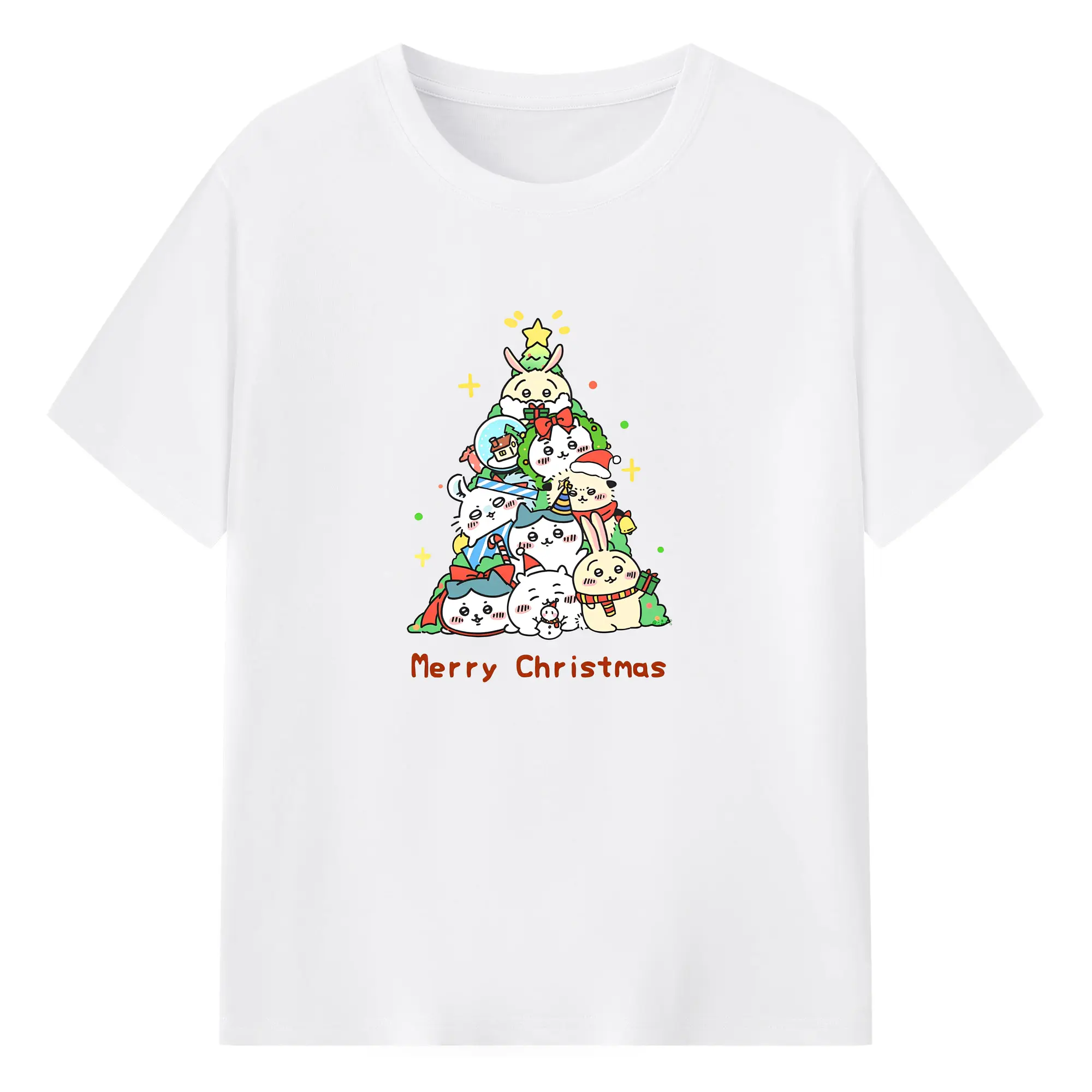 ちいかわ クリスマスツリー仕様✨ 冬限定ホリデーコレクション - 綿100％ 半袖Tシャツ ・ フロントプリント ・ 快適 通気性 ・ 日常使い 散歩 スポーツ用