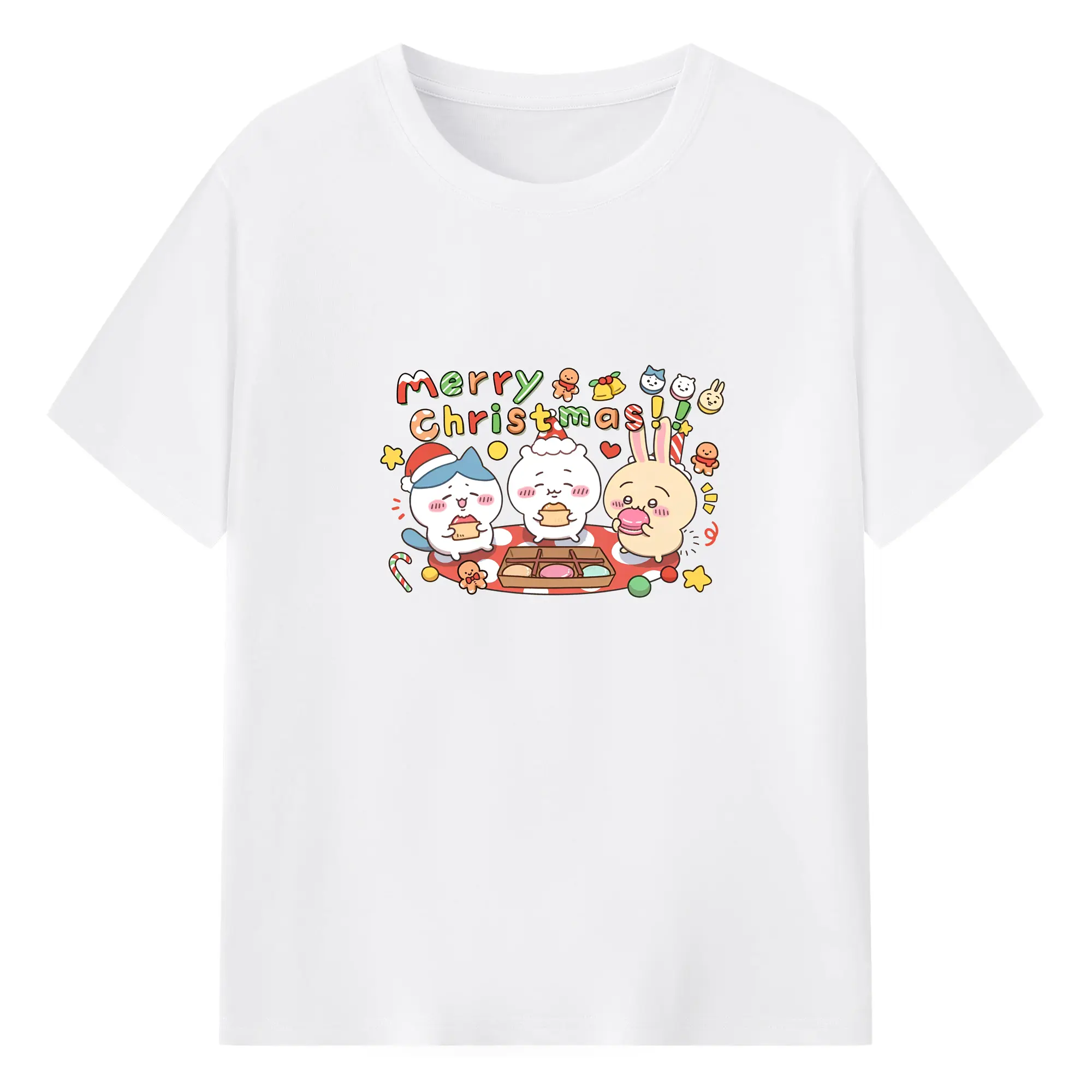 ちいかわ Merry Christmas✨ 冬季限定 - 綿100％ 半袖Tシャツ ・ フロントプリント ・ 快適 通気性 ・ 日常使い 散歩 スポーツ用