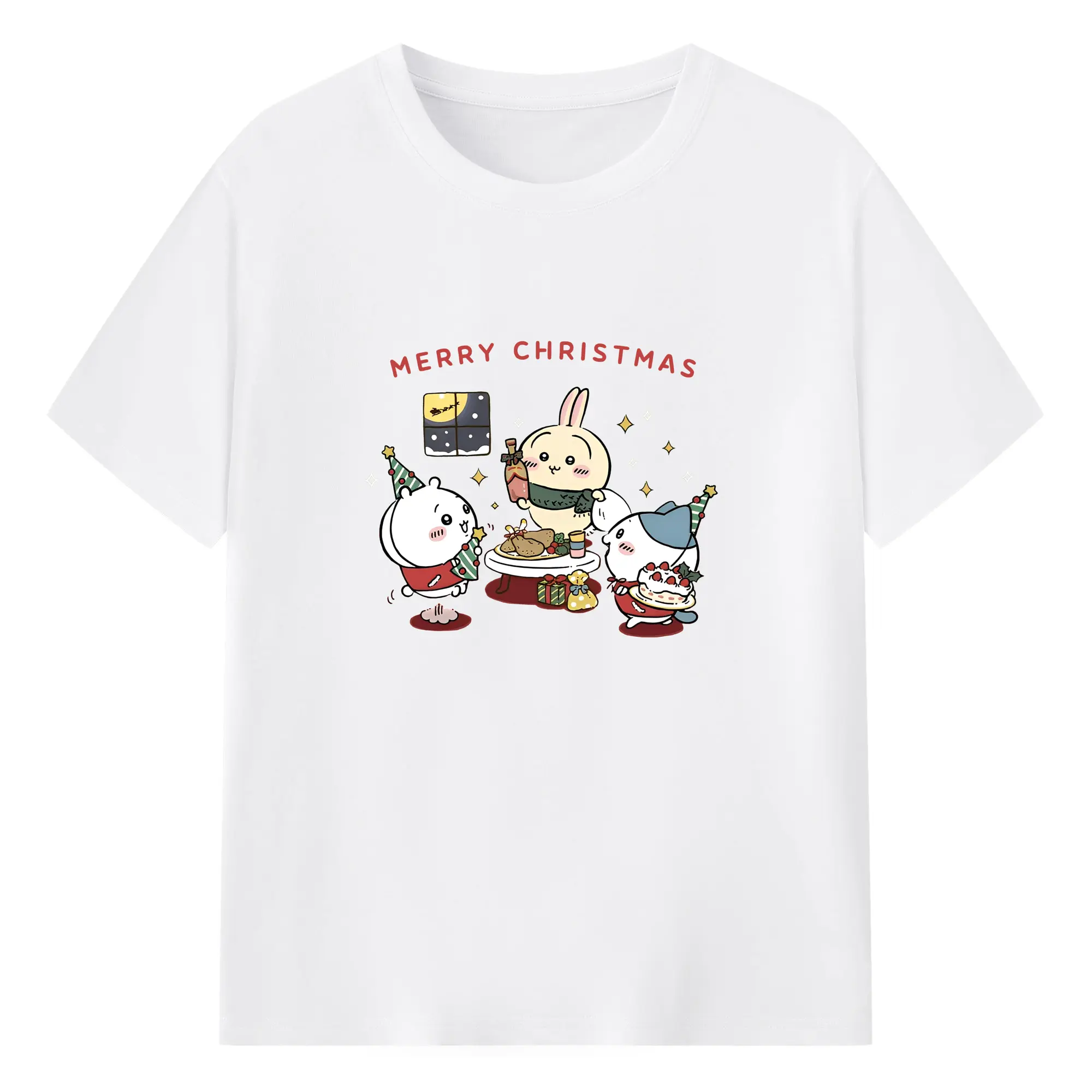 ちいかわ クリスマス限定アート🎄 今だけのスペシャルイラスト - 綿100％ 半袖Tシャツ ・ フロントプリント ・ 快適 通気性 ・ 日常使い 散歩 スポーツ用