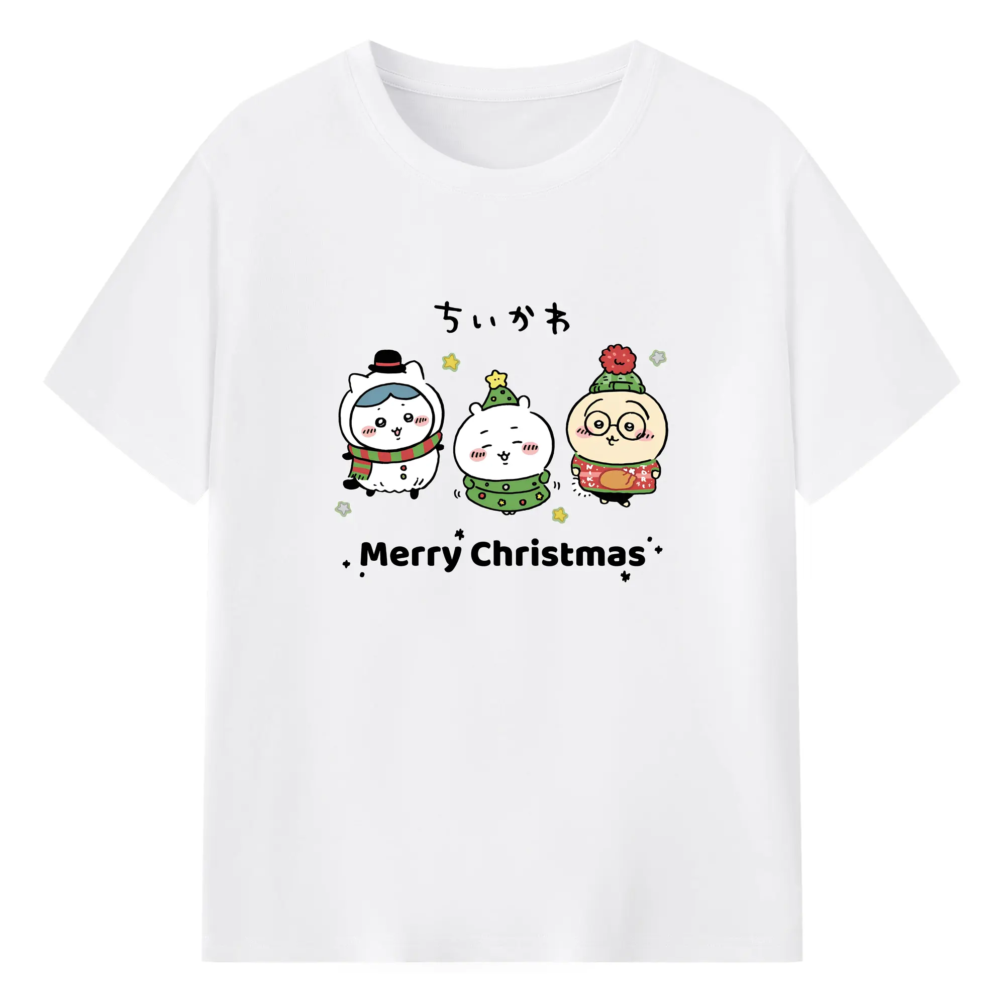 ちいかわ クリスマス色満載🎀 サンタ帽×ツリー イチオシ商品 - 綿100％ 半袖Tシャツ ・ フロントプリント ・ 快適 通気性 ・ 日常使い 散歩 スポーツ用