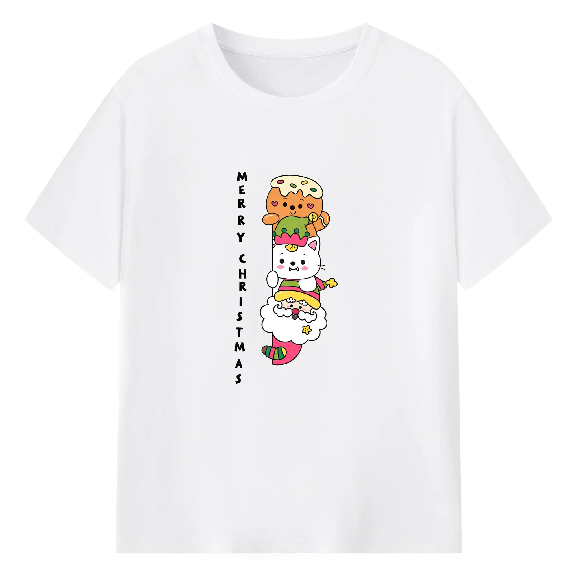 トナカイとジンジャーブレッドマン🦌🎄 可愛いクリスマスモチーフ - 綿100％ 半袖Tシャツ ・ フロントプリント ・ 快適 通気性 ・ 日常使い 散歩 スポーツ用