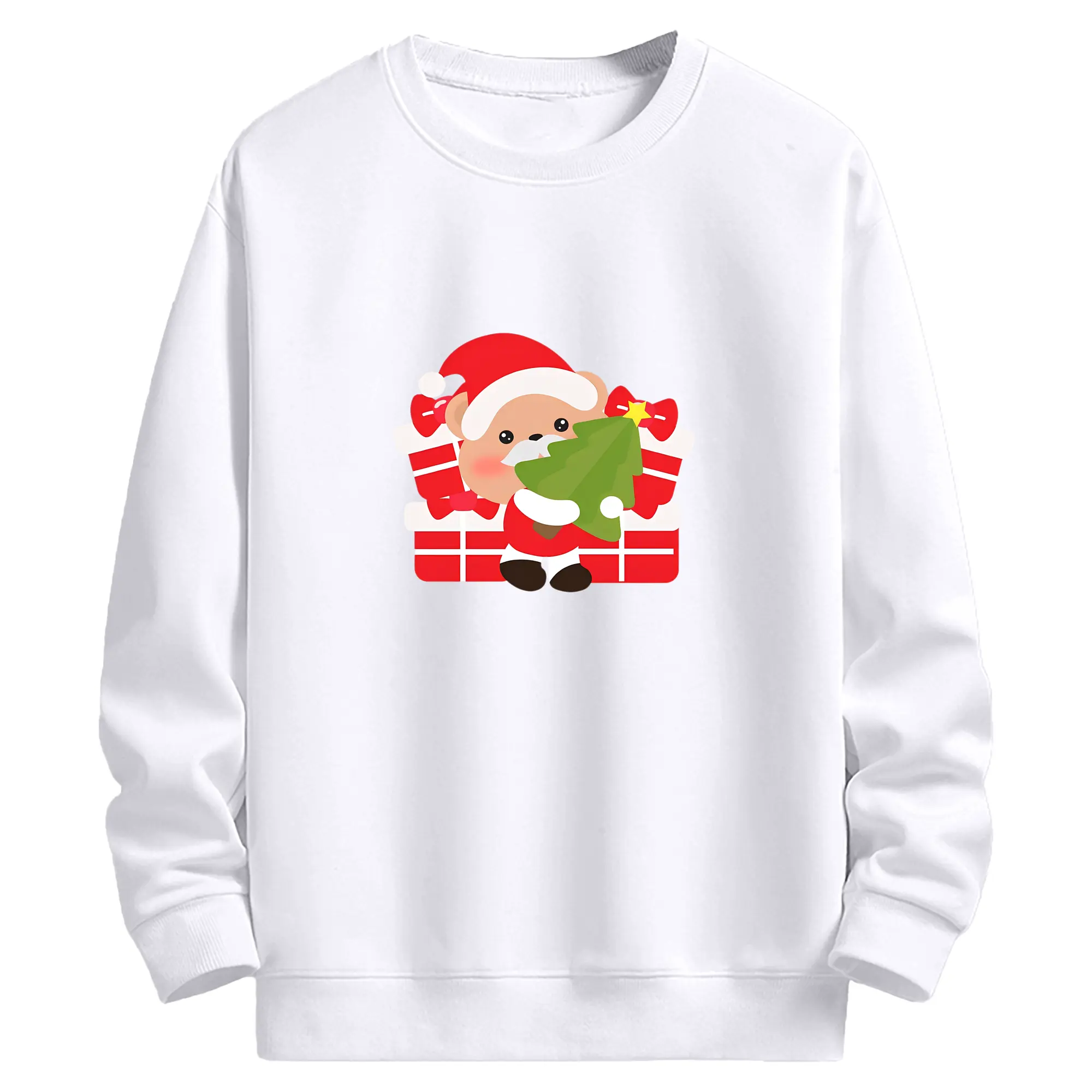 クリスマス限定🎄 可愛い小熊とサンタ帽＆プレゼントデザイン - 高品質 クルーネック スウェット ・ コットン59％ ポリエステル41％ ・ ユニセックス 長袖 トレーナー ・ カジュアル デイリー スポーツ 散歩用