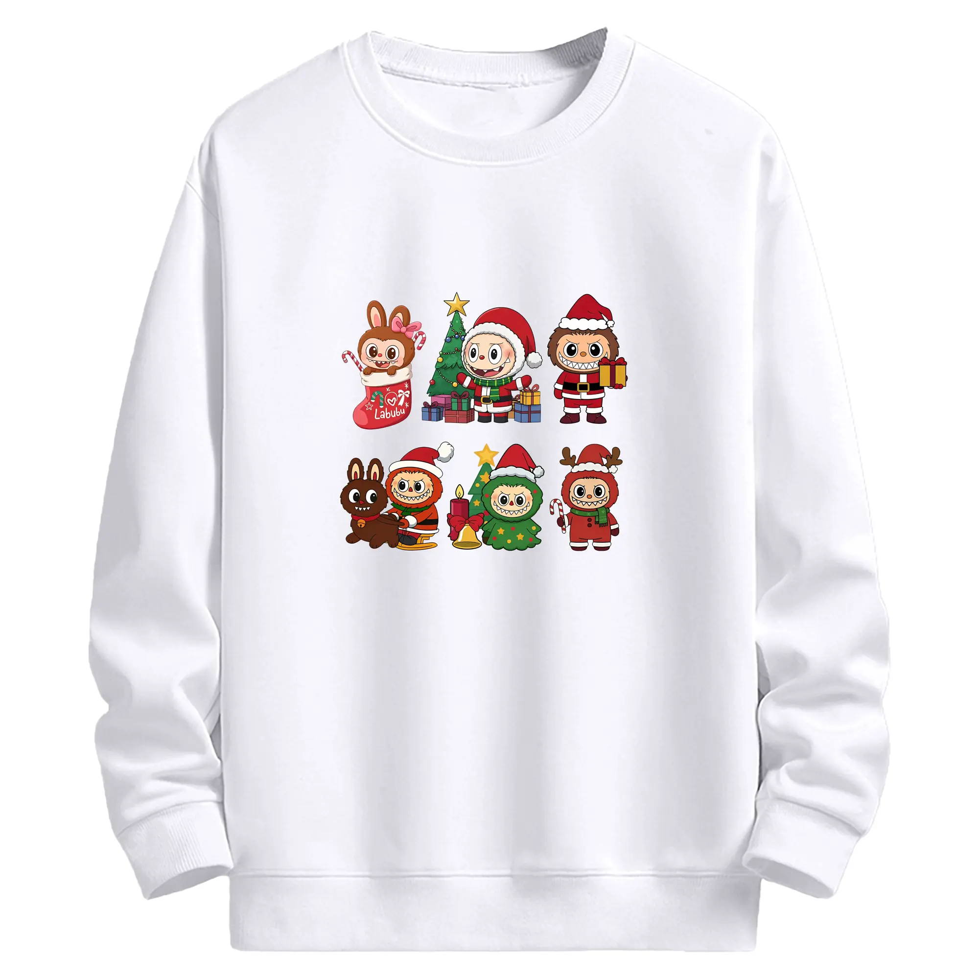 ラブブブ＆トナカイ🦌 可愛いクリスマスツリー入りデザイン - 高品質 クルーネック スウェット ・ コットン59％ ポリエステル41％ ・ ユニセックス 長袖 トレーナー ・ カジュアル デイリー スポーツ 散歩用