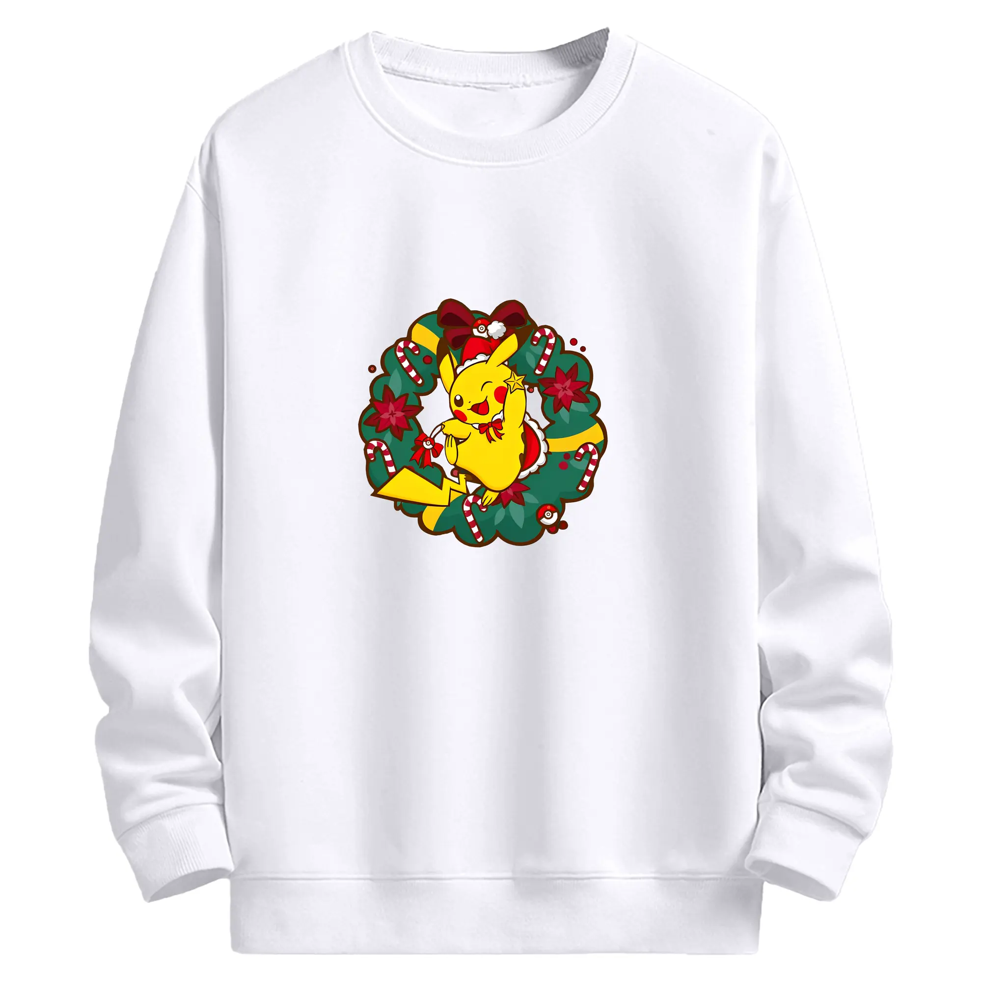 ピカチュウのホリデーシーズン🎄 花輪入り冬限定デザイン - 高品質 クルーネック スウェット ・ コットン59％ ポリエステル41％ ・ ユニセックス 長袖 トレーナー ・ カジュアル デイリー スポーツ 散歩用