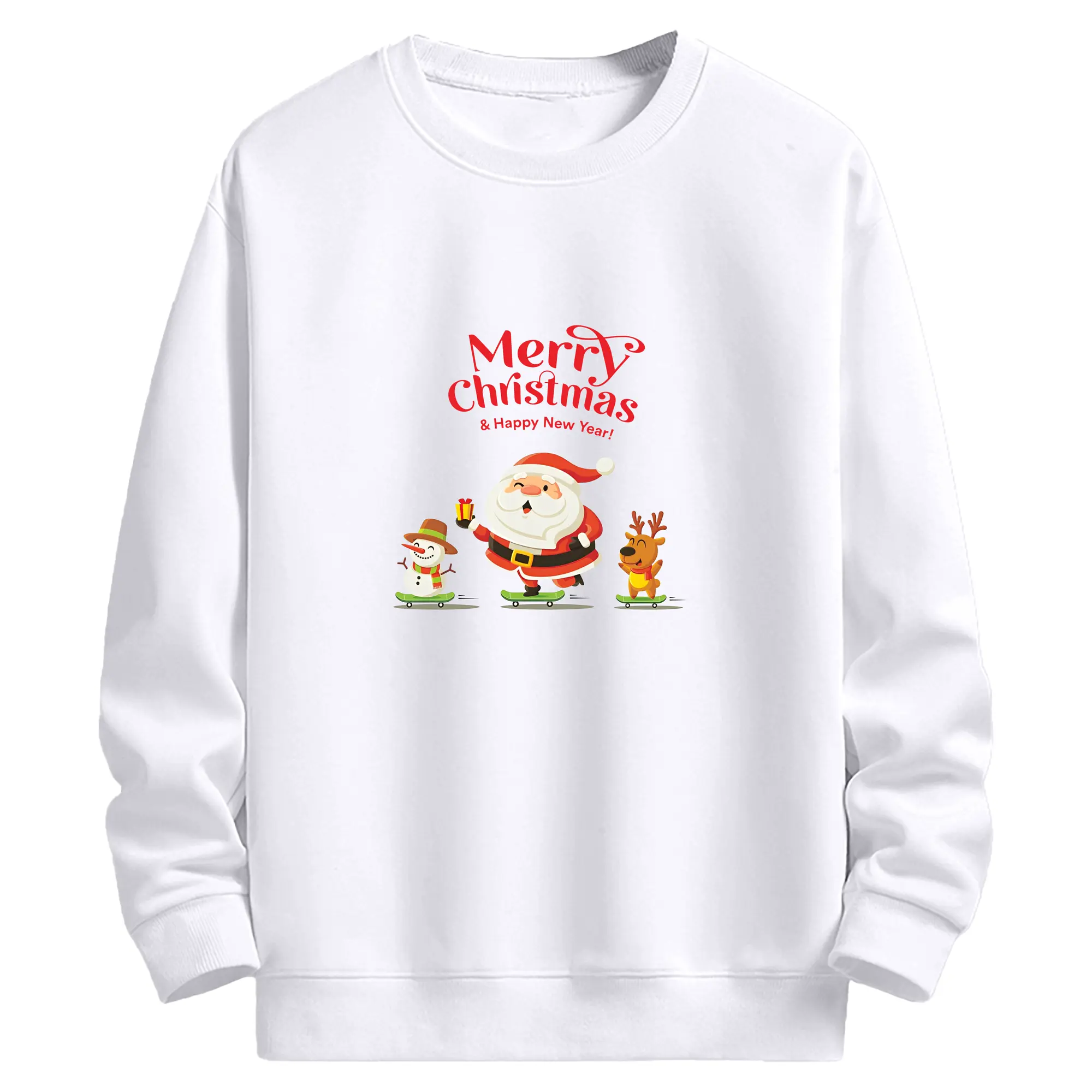 クリスマス2025🎄 サンタ＆トナカイ＆雪だるま＆Merry Christmas - 高品質 クルーネック スウェット ・ コットン59％ ポリエステル41％ ・ ユニセックス 長袖 トレーナー ・ カジュアル デイリー スポーツ 散歩用