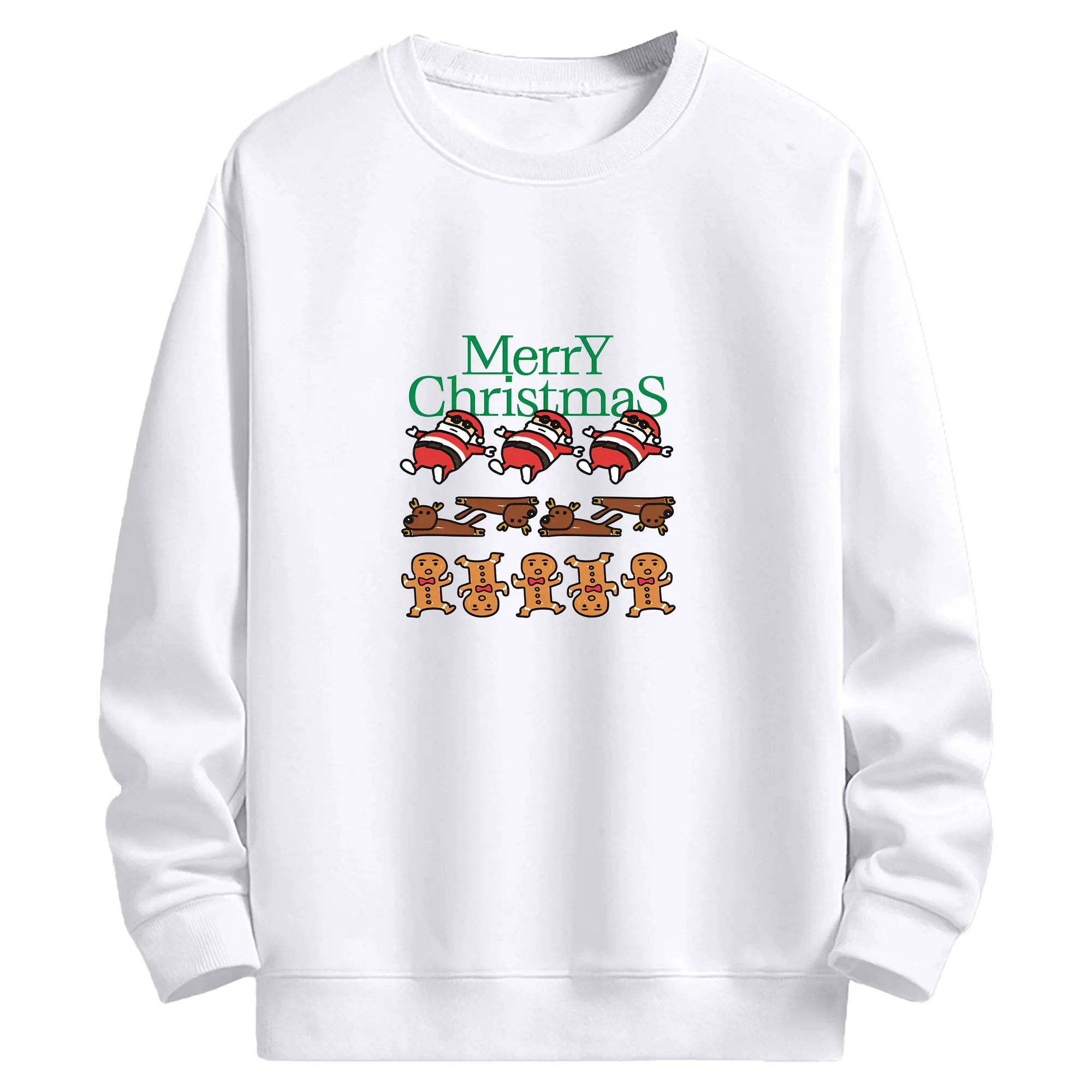 サンタクロース🎅 麋鹿🦌 ジンジャーブレッドマン🍪 Merry Christmas - 高品質 クルーネック スウェット ・ コットン59％ ポリエステル41％ ・ ユニセックス 長袖 トレーナー ・ カジュアル デイリー スポーツ 散歩用