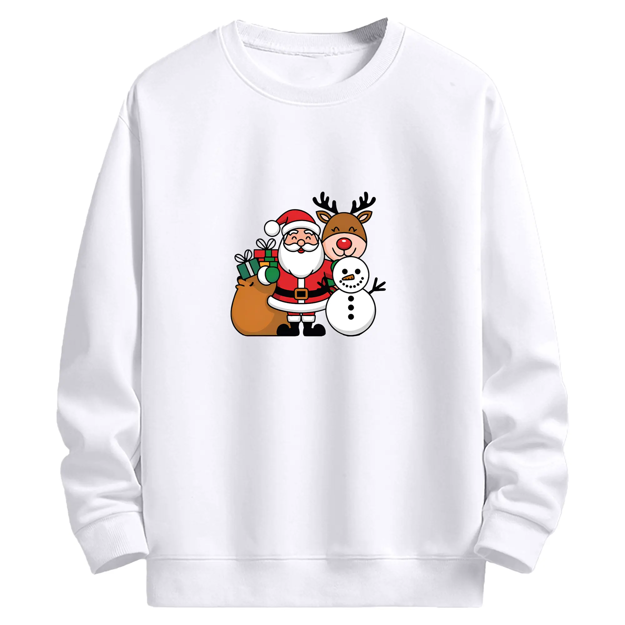 ホリデーシーズン🎁 サンタクロース＆ギフト＆雪だるま⛄ - 高品質 クルーネック スウェット ・ コットン59％ ポリエステル41％ ・ ユニセックス 長袖 トレーナー ・ カジュアル デイリー スポーツ 散歩用