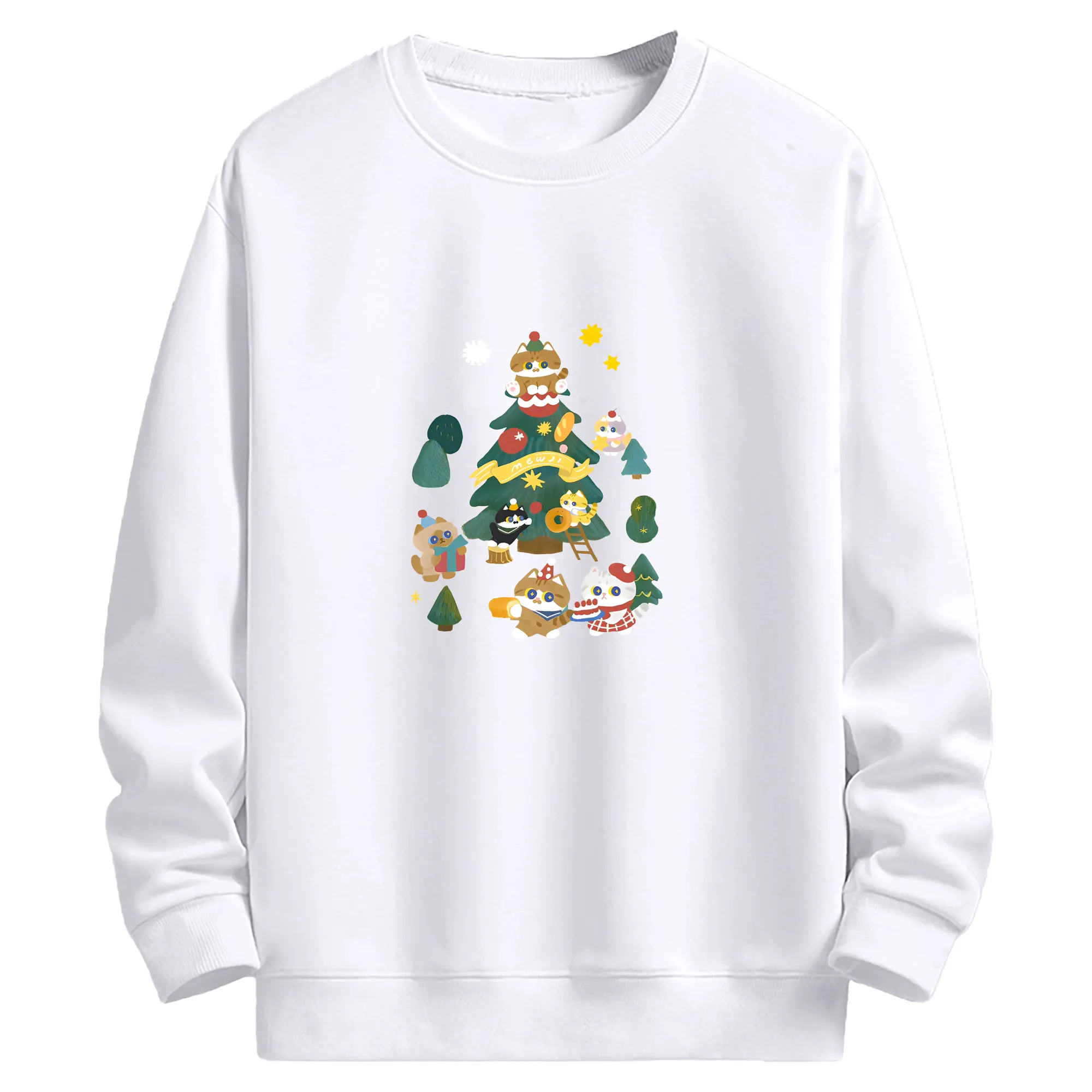 猫ちゃんとクリスマスツリー🎄 可愛い冬の癒しデザイン - 高品質 クルーネック スウェット ・ コットン59％ ポリエステル41％ ・ ユニセックス 長袖 トレーナー ・ カジュアル デイリー スポーツ 散歩用
