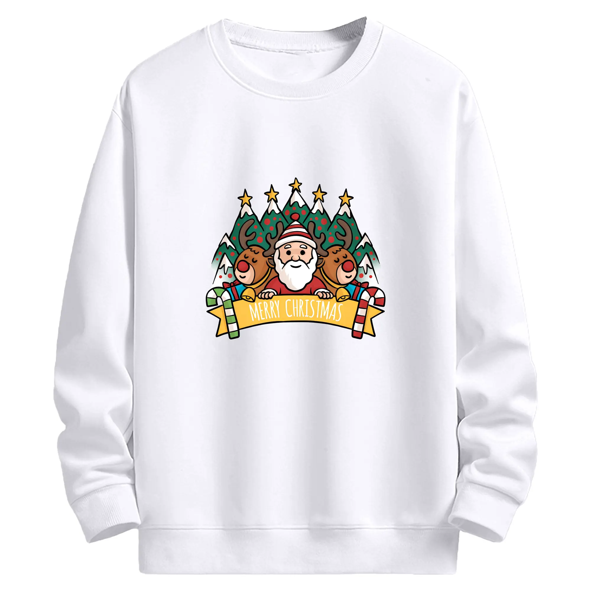 冬の魔法🎄 トナカイ🦌 サンタクロース入り可愛いデザイン - 高品質 クルーネック スウェット ・ コットン59％ ポリエステル41％ ・ ユニセックス 長袖 トレーナー ・ カジュアル デイリー スポーツ 散歩用