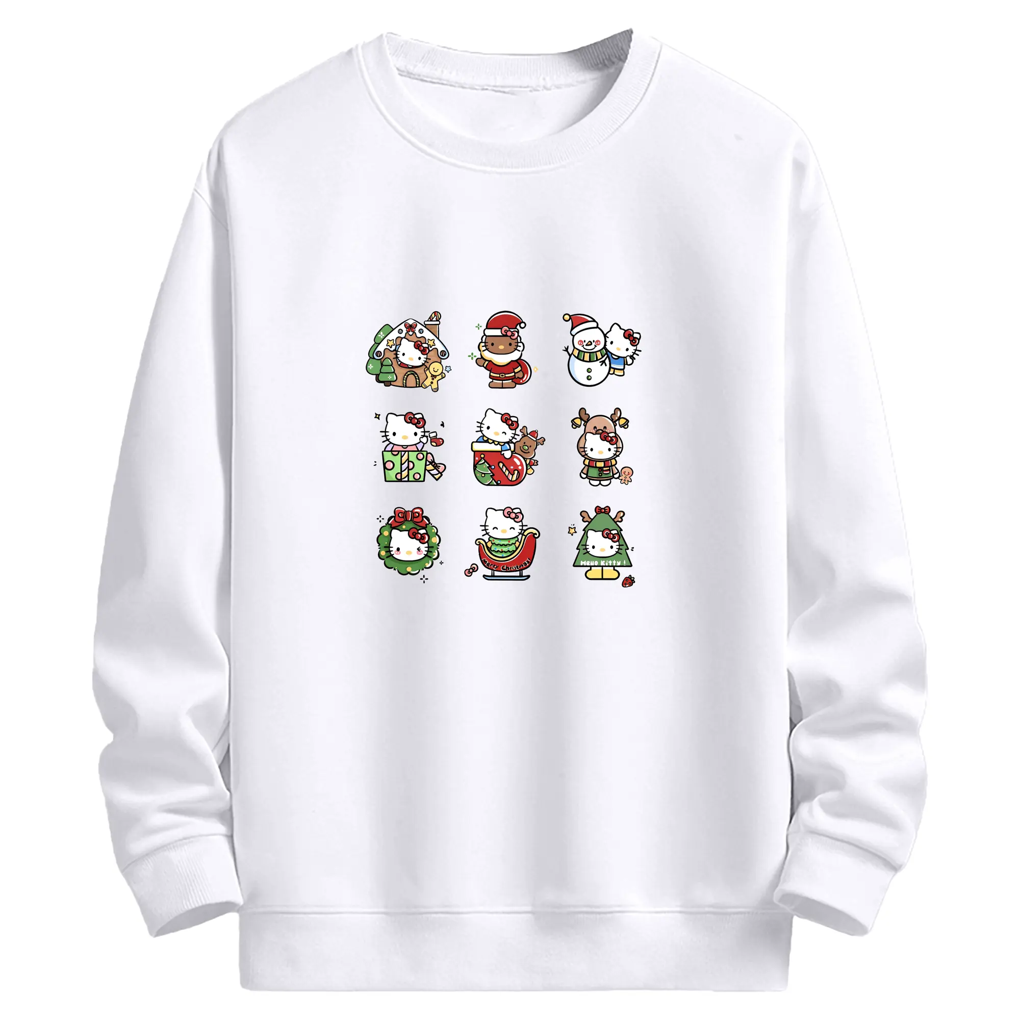 ハローキティ クリスマスギフト🎁 贈り物に喜ばれる限定アイテム - 高品質 クルーネック スウェット ・ コットン59％ ポリエステル41％ ・ ユニセックス 長袖 トレーナー ・ カジュアル デイリー スポーツ 散歩用