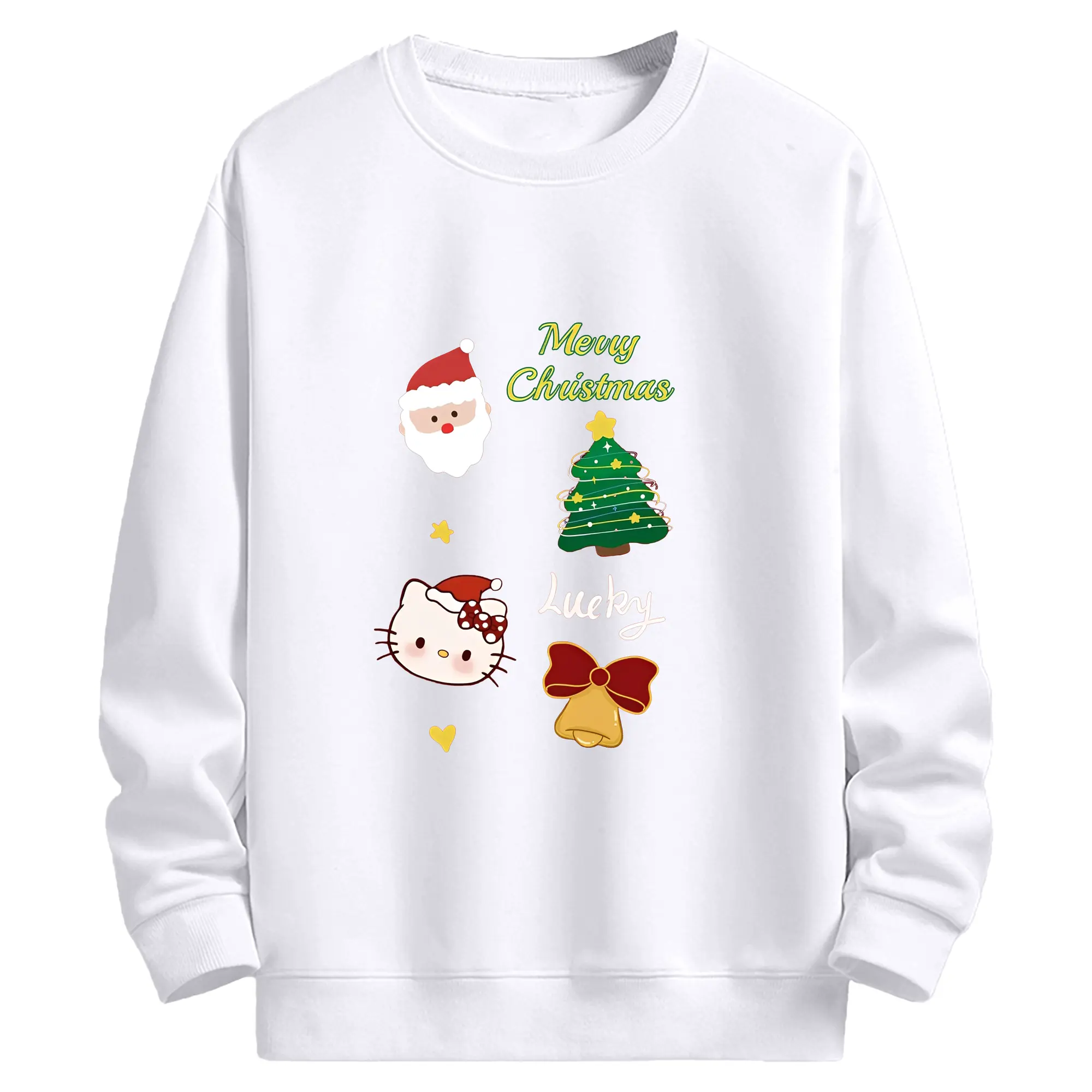 ハローキティ クリスマス限定🎄 サンタ×ツリーの可愛すぎる新作デザイン - 高品質 クルーネック スウェット ・ コットン59％ ポリエステル41％ ・ ユニセックス 長袖 トレーナー ・ カジュアル デイリー スポーツ 散歩用