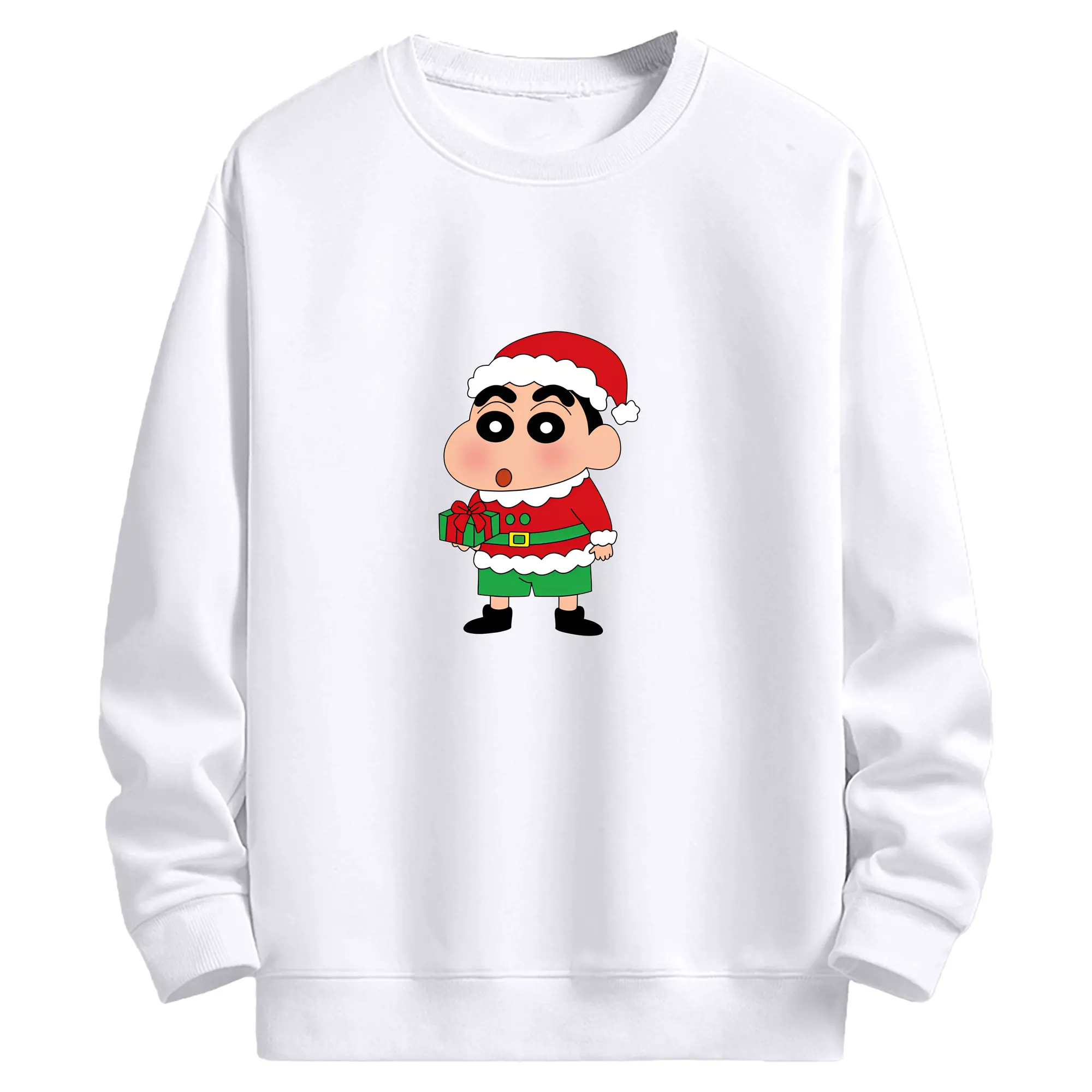 クレヨンしんちゃん クリスマスギフト🎁 小新がプレゼントを持った冬限定デザイン - 高品質 クルーネック スウェット ・ コットン59％ ポリエステル41％ ・ ユニセックス 長袖 トレーナー ・ カジュアル デイリー スポーツ 散歩用