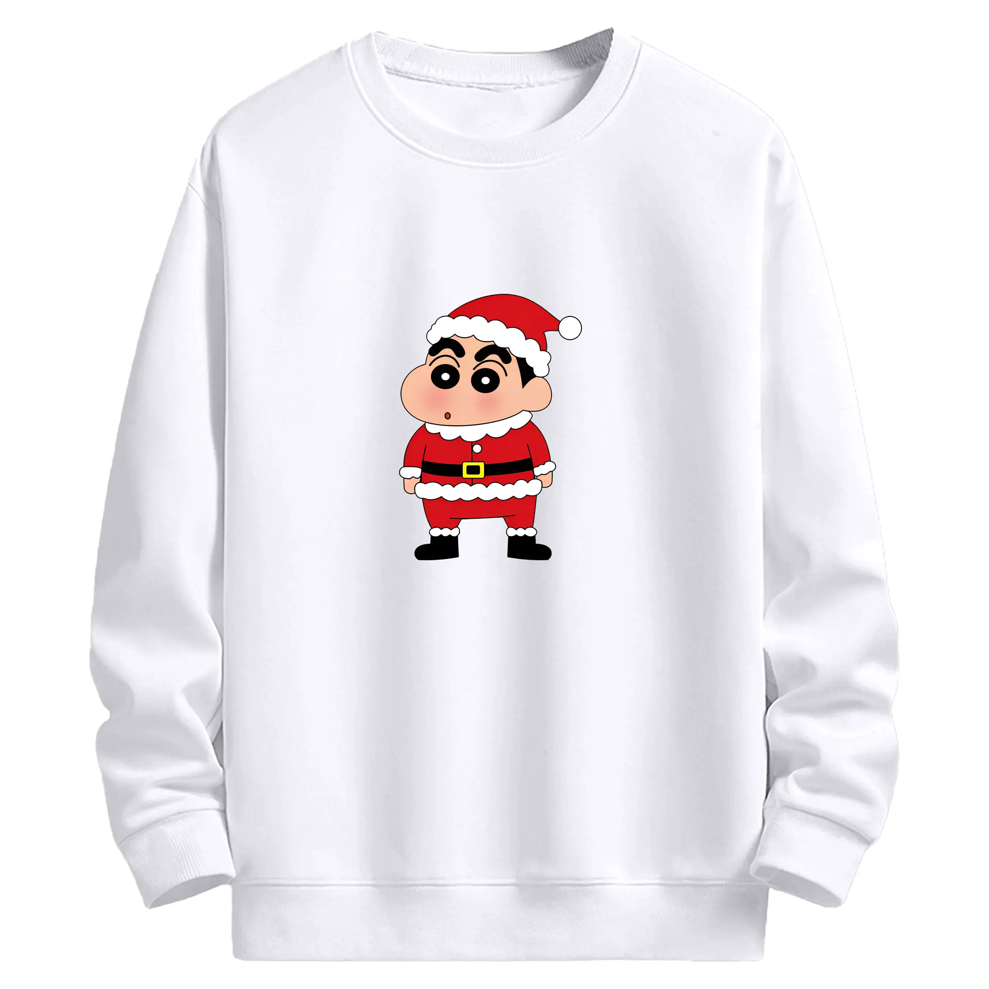 クレヨンしんちゃん サンタ小新限定🎅 冬の特別コレクション - 高品質 クルーネック スウェット ・ コットン59％ ポリエステル41％ ・ ユニセックス 長袖 トレーナー ・ カジュアル デイリー スポーツ 散歩用