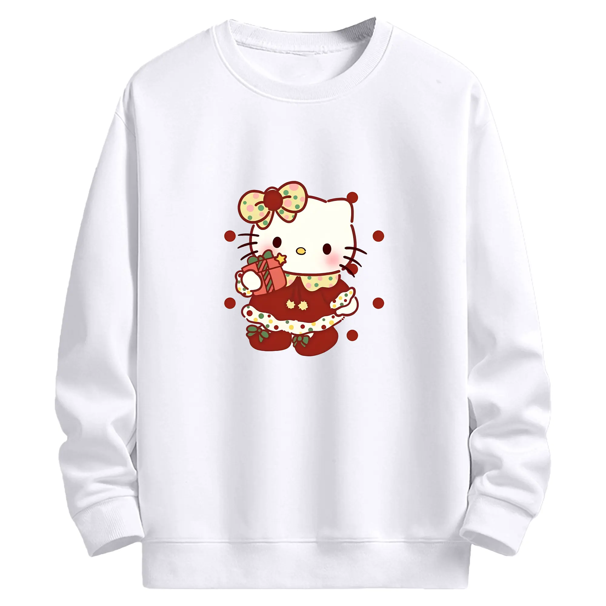 ハローキティ クリスマス雰囲気満点🎀 冬季トレンド急上昇デザイン - 高品質 クルーネック スウェット ・ コットン59％ ポリエステル41％ ・ ユニセックス 長袖 トレーナー ・ カジュアル デイリー スポーツ 散歩用