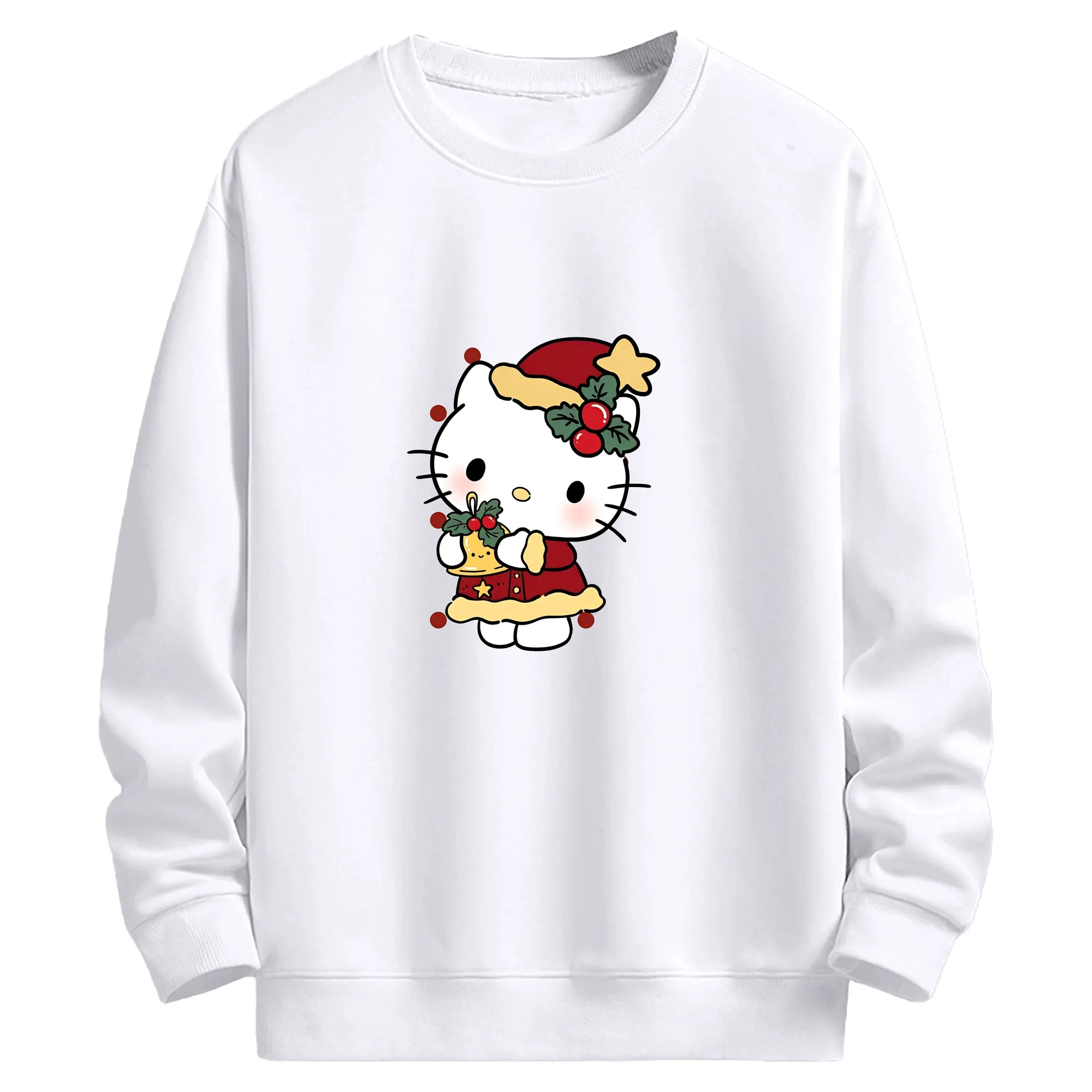 ハローキティ クリスマス限定🎉 人気キャラの冬季スペシャルシリーズ - 高品質 クルーネック スウェット ・ コットン59％ ポリエステル41％ ・ ユニセックス 長袖 トレーナー ・ カジュアル デイリー スポーツ 散歩用