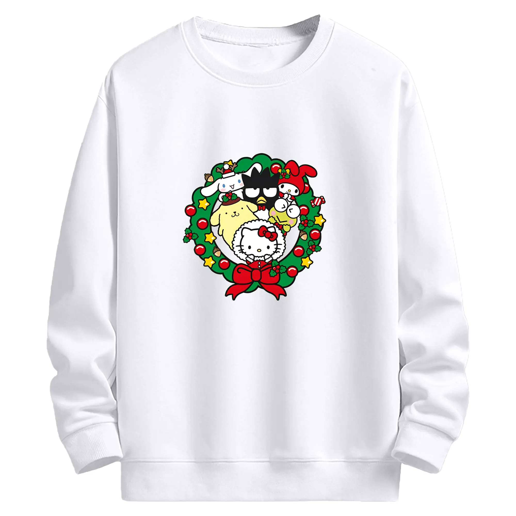 サンリオキャラクターズ クリスマス限定🎄 ツリー×リースの特別デザイン - 高品質 クルーネック スウェット ・ コットン59％ ポリエステル41％ ・ ユニセックス 長袖 トレーナー ・ カジュアル デイリー スポーツ 散歩用