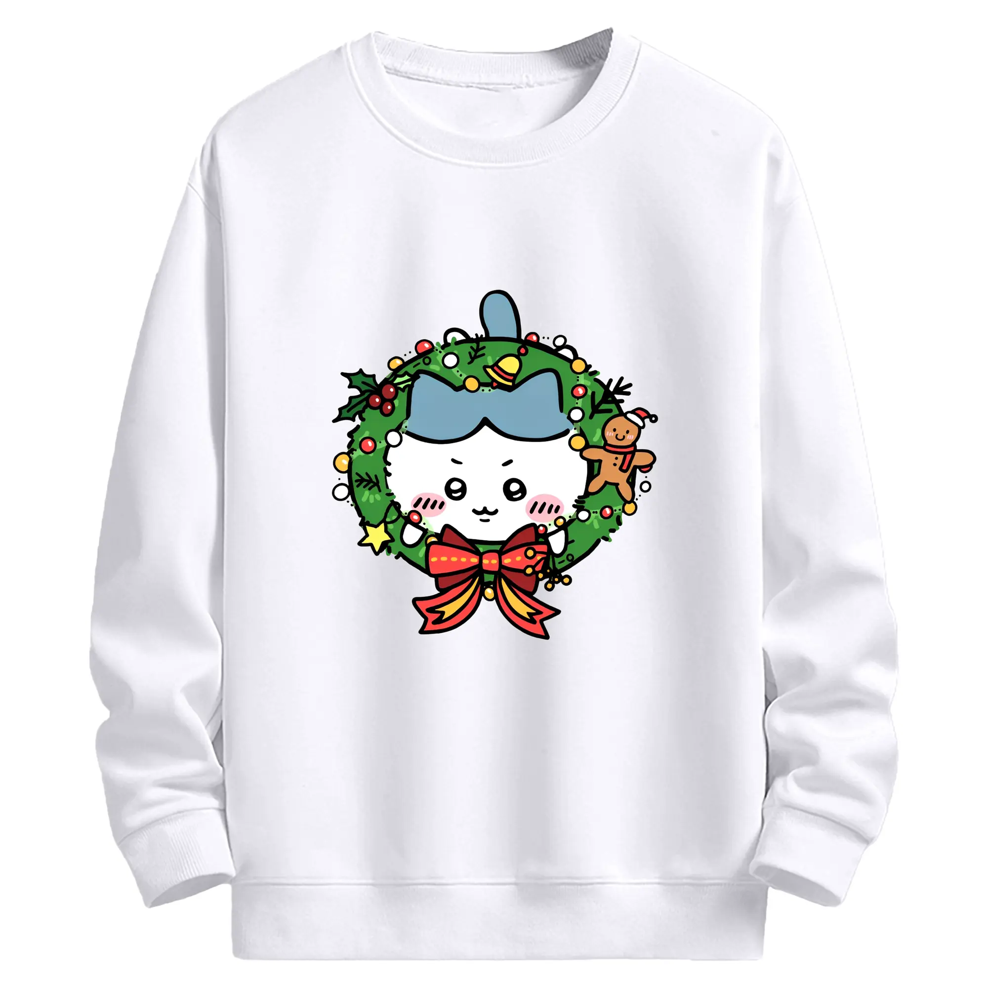 ちいかわ クリスマス花輪🎀 ホリデー気分満点の特別デザイン - 高品質 クルーネック スウェット ・ コットン59％ ポリエステル41％ ・ ユニセックス 長袖 トレーナー ・ カジュアル デイリー スポーツ 散歩用