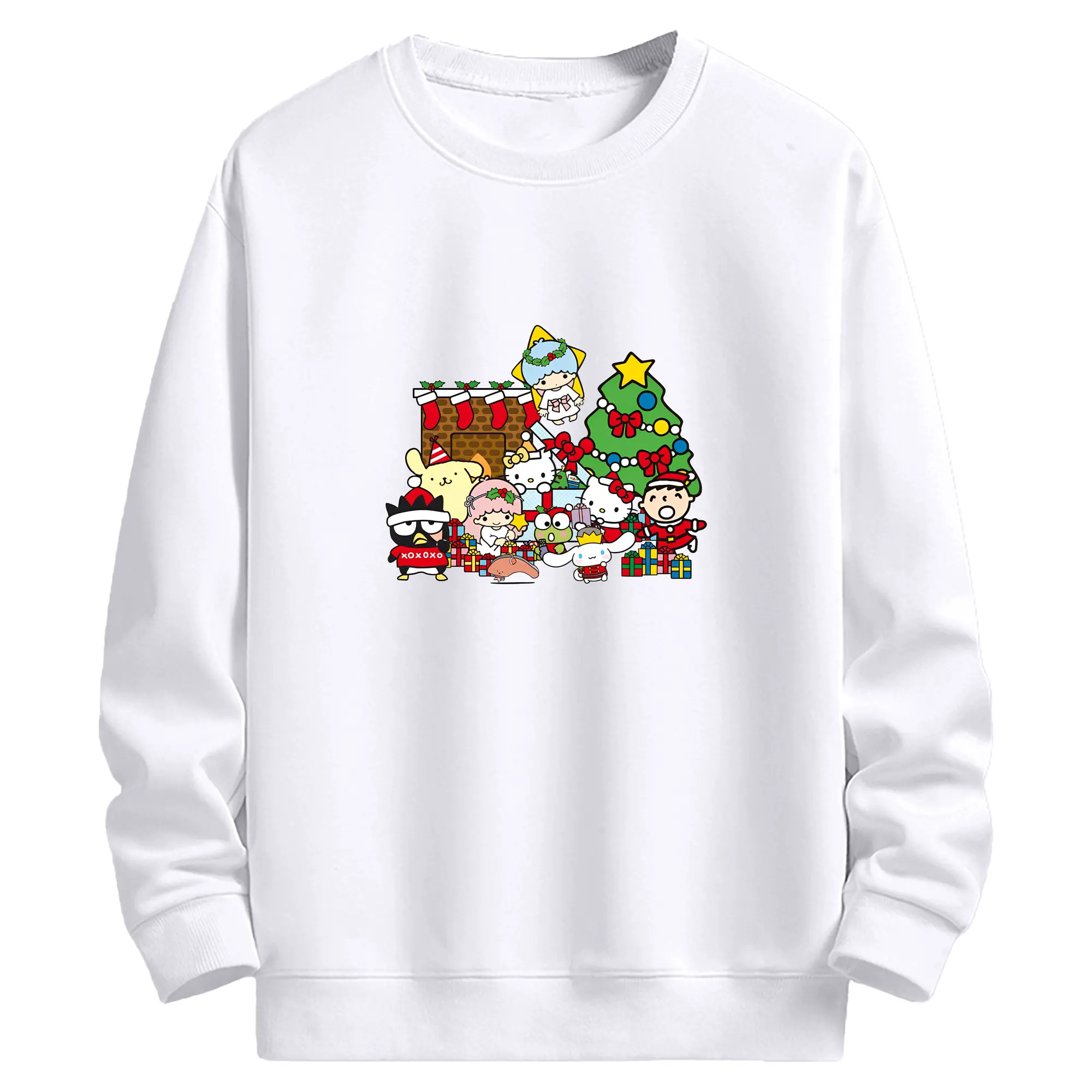 サンリオキャラクターズ クリスマス2025🎄 サンタ×ツリーモチーフの新作 - 高品質 クルーネック スウェット ・ コットン59％ ポリエステル41％ ・ ユニセックス 長袖 トレーナー ・ カジュアル デイリー スポーツ 散歩用