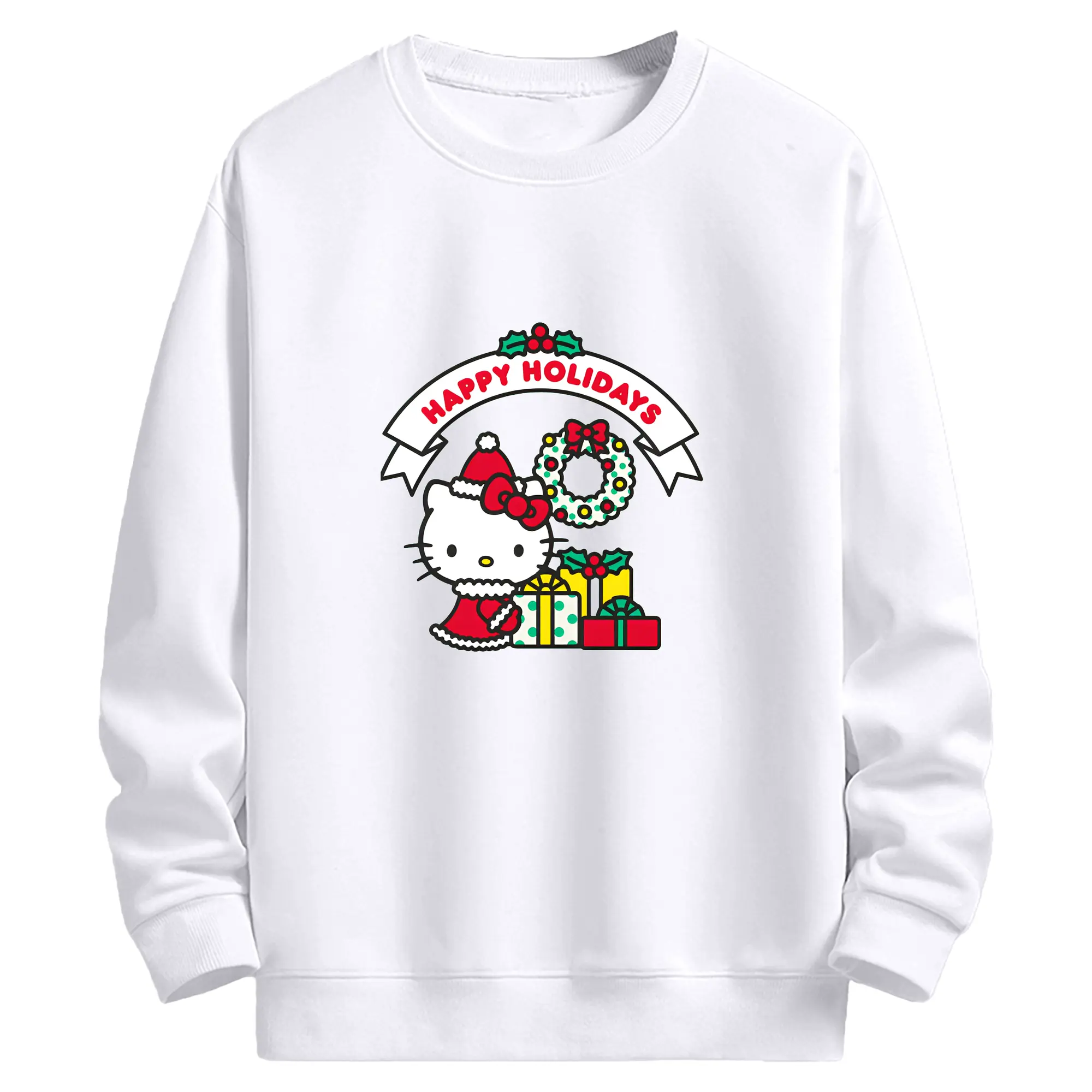 ハローキティ Merry Christmas✨ 冬季限定 - 高品質 クルーネック スウェット ・ コットン59％ ポリエステル41％ ・ ユニセックス 長袖 トレーナー ・ カジュアル デイリー スポーツ 散歩用