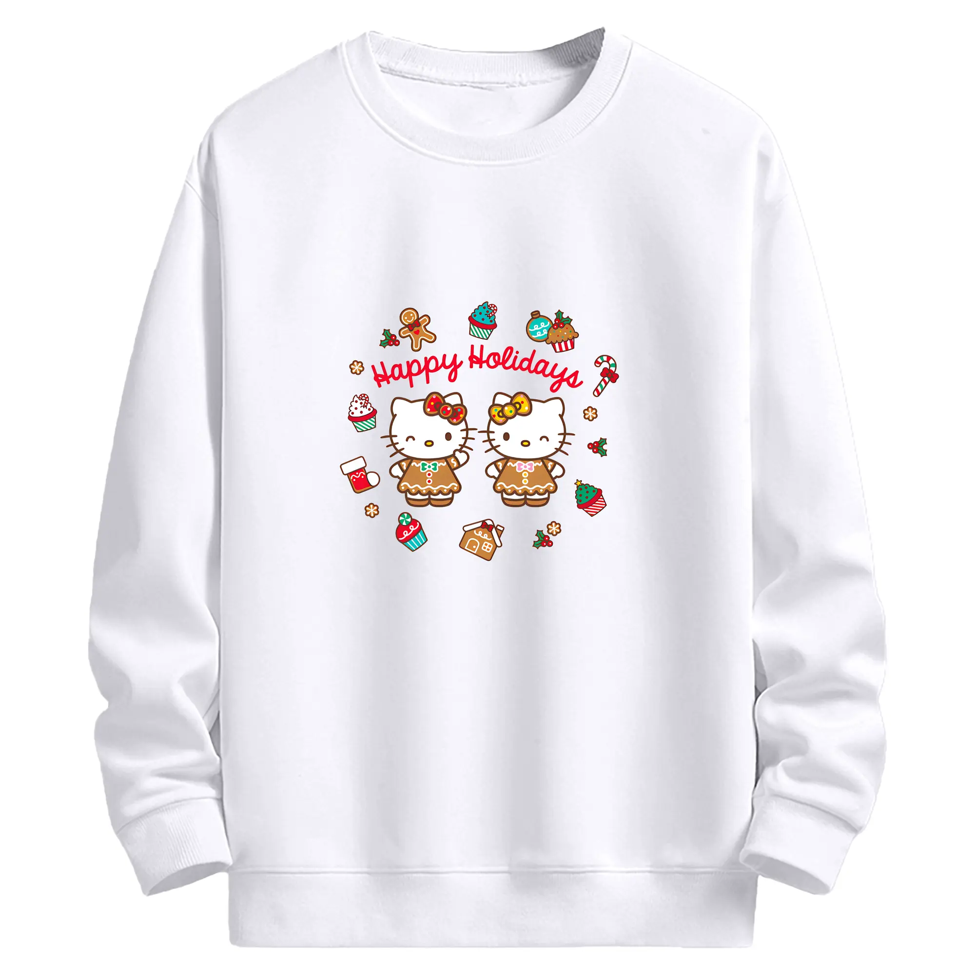 ハローキティ クリスマスギフト🎁 贈り物に喜ばれる冬限定シリーズ - 高品質 クルーネック スウェット ・ コットン59％ ポリエステル41％ ・ ユニセックス 長袖 トレーナー ・ カジュアル デイリー スポーツ 散歩用