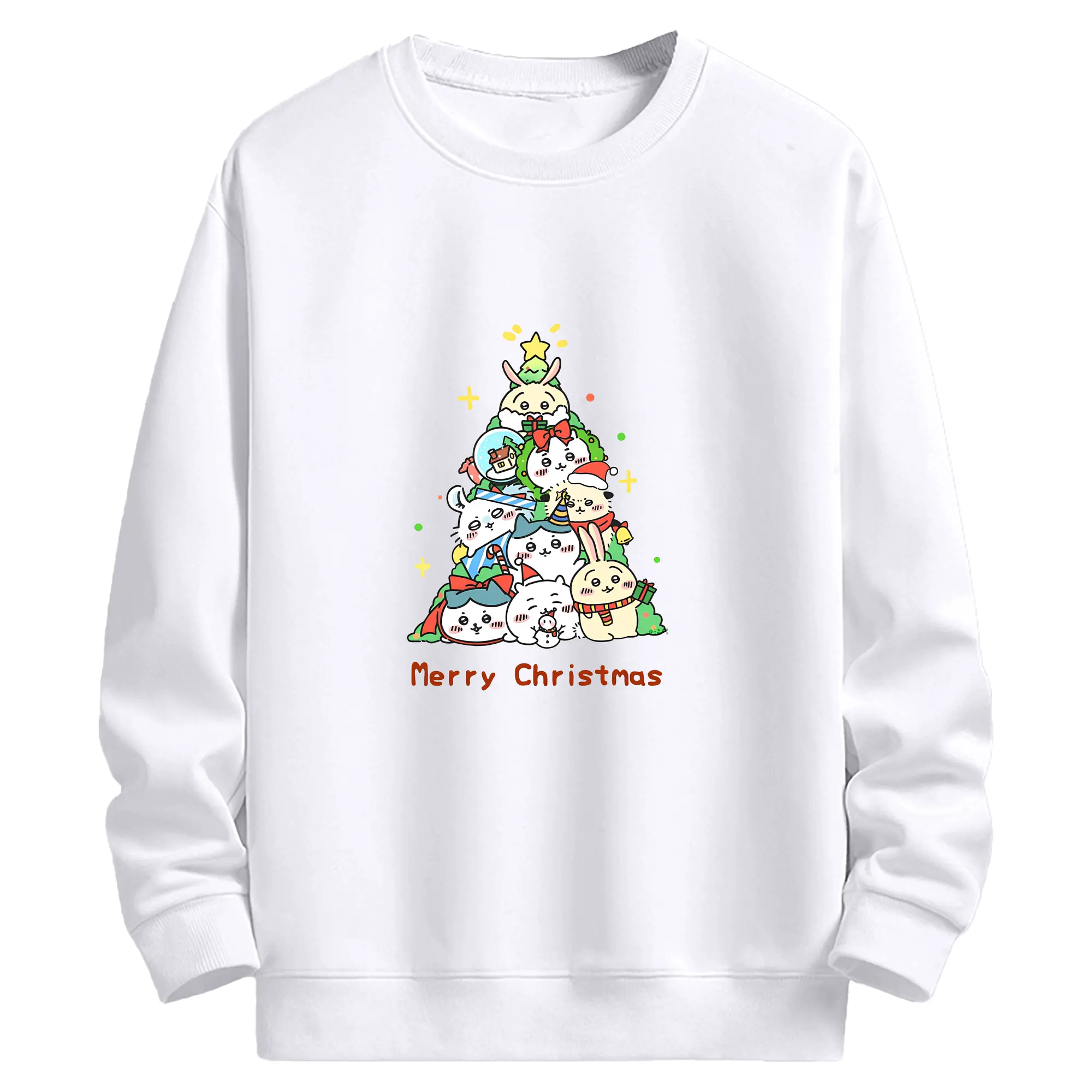 ちいかわ クリスマスツリー仕様✨ 冬限定ホリデーコレクション - 高品質 クルーネック スウェット ・ コットン59％ ポリエステル41％ ・ ユニセックス 長袖 トレーナー ・ カジュアル デイリー スポーツ 散歩用