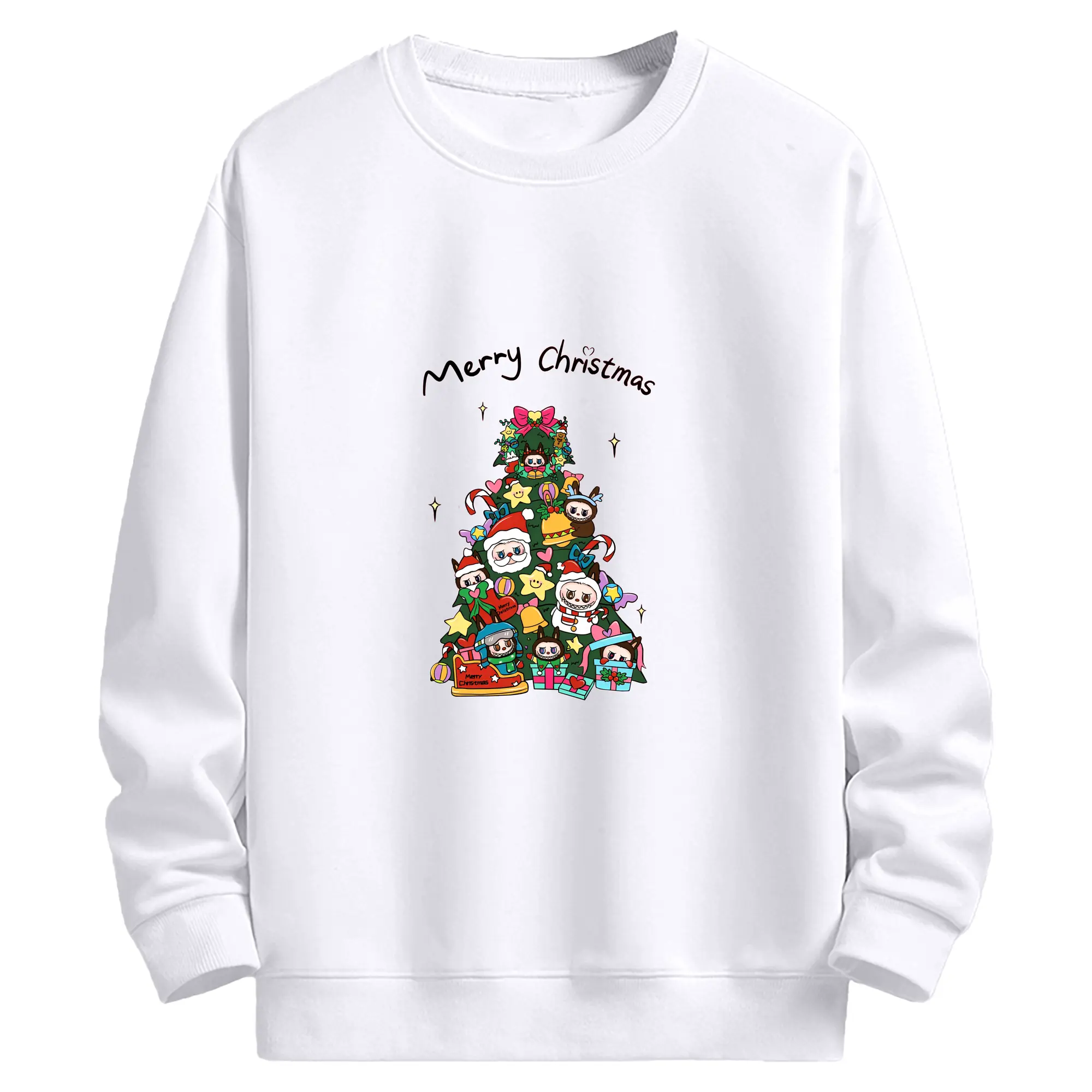 ラブブブ クリスマスツリー🎄 プレゼント入り可愛い冬デザイン - 高品質 クルーネック スウェット ・ コットン59％ ポリエステル41％ ・ ユニセックス 長袖 トレーナー ・ カジュアル デイリー スポーツ 散歩用