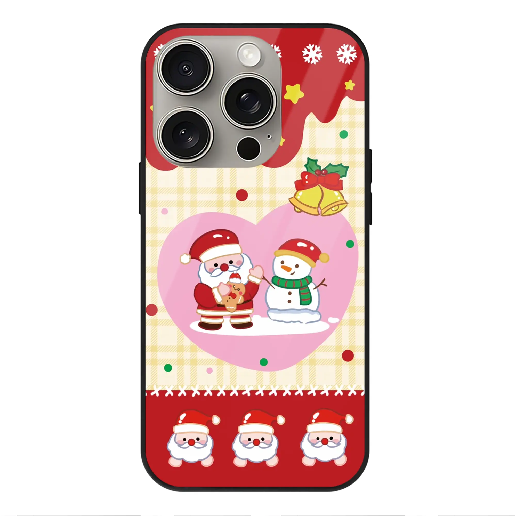 赤×白サンタカラー｜クリスマス感UP - IPhone15Pro対応 ・ スマホケース ・ 背面ガラス ・ TPU+強化ガラス ・ 耐衝撃 ・ 黄変防止 ・ ワイヤレス充電対応 ・ 3D立体ボタン
