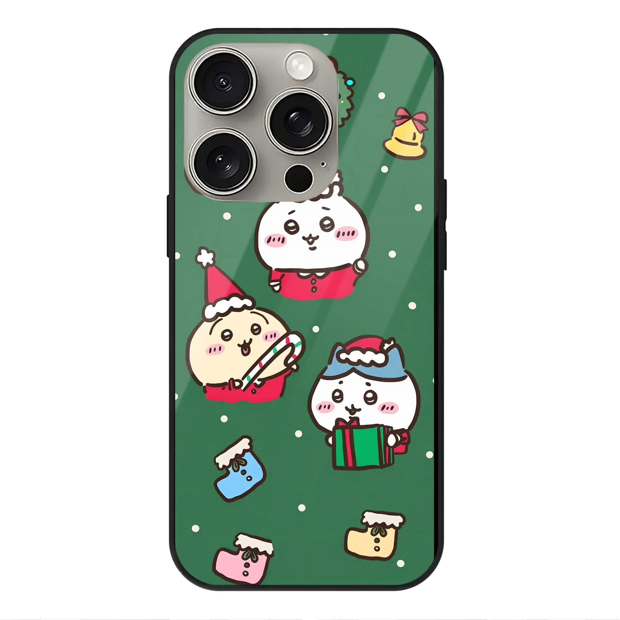ちいかわクリスマス限定｜冬新作・SNSで話題 - IPhone15Pro対応 ・ スマホケース ・ 背面ガラス ・ TPU+強化ガラス ・ 耐衝撃 ・ 黄変防止 ・ ワイヤレス充電対応 ・ 3D立体ボタン